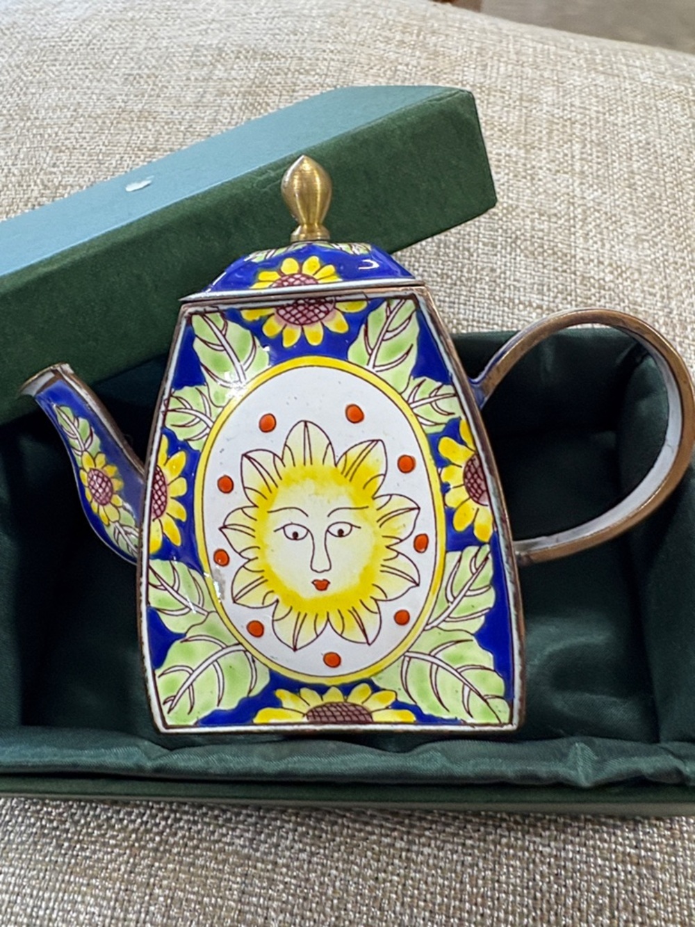 Hand-Painted Sunflower Ceramic Teapot - Blue and Yellow by Kelvin Chen